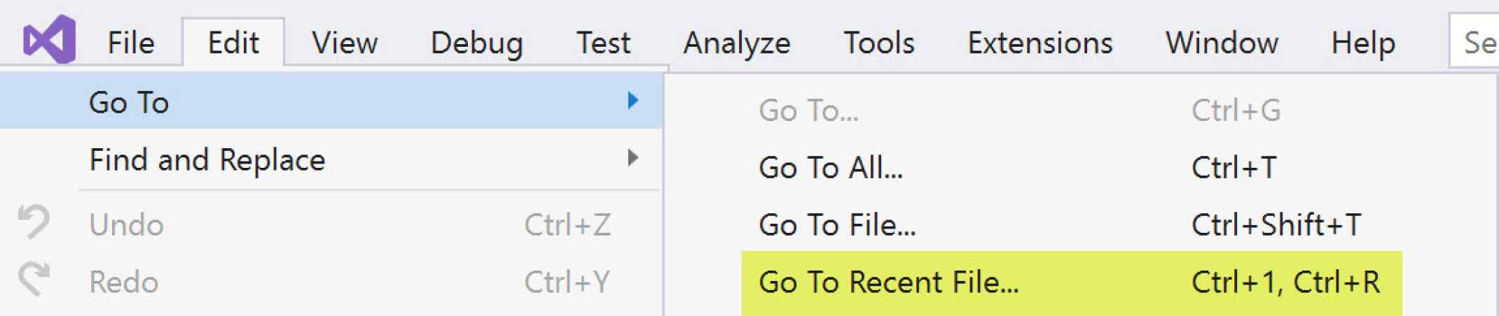 EditGoTo screenshot of edit/go to recent file